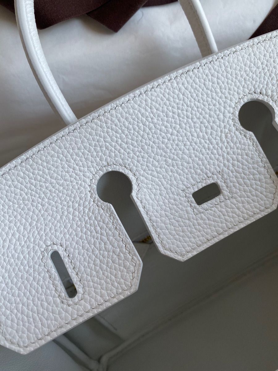 Hermes Birkin 25 Retourne Handmade Bag In White Clemence Leather - Image 9