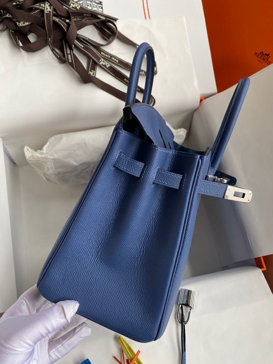 Hermes Birkin 25 Retourne Handmade Bag In Blue Agate Epsom Calfskin - Image 8