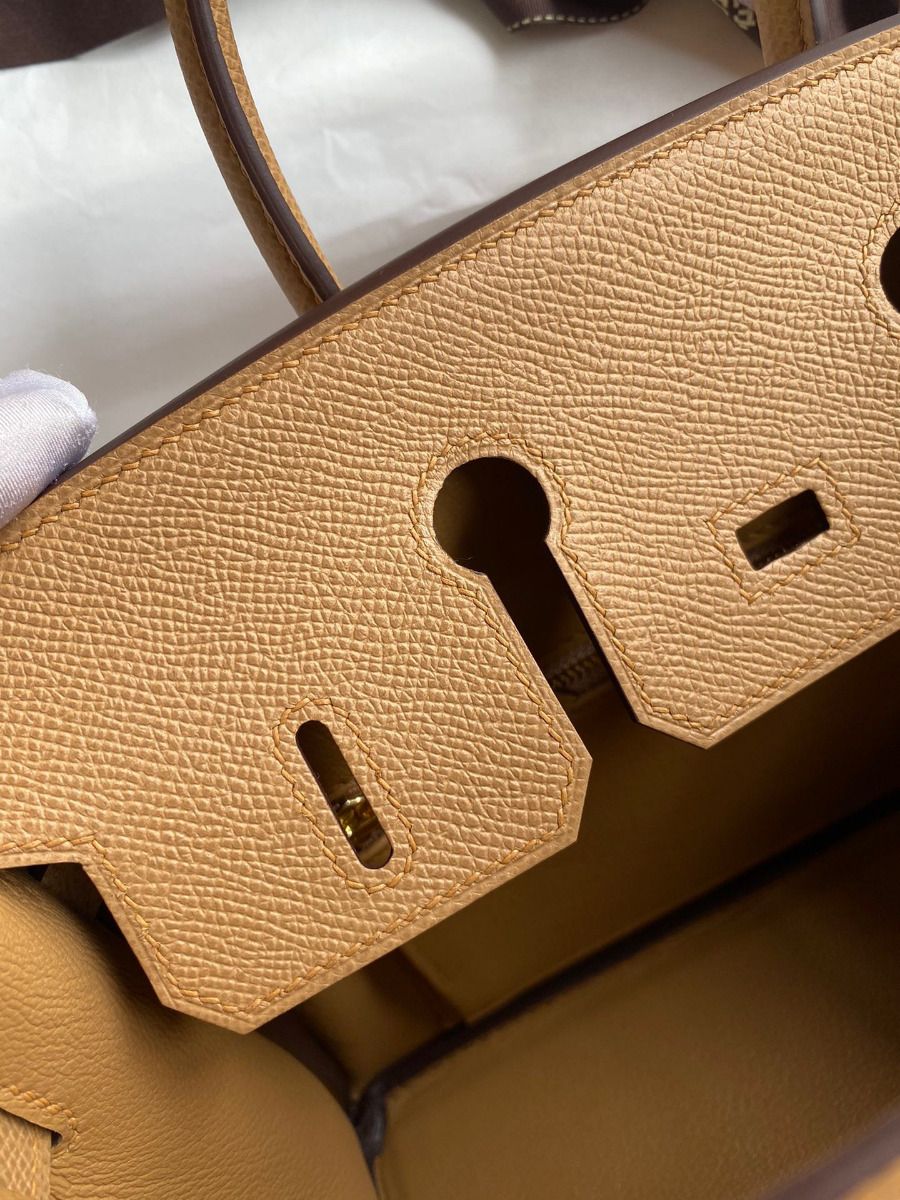 Hermes Birkin 25 Retourne Handmade Bag In Biscuit Epsom Calfskin - Image 9