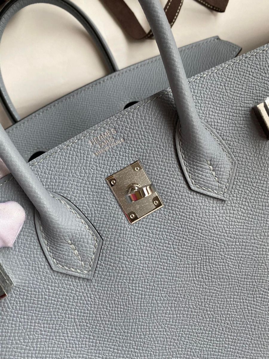 Hermes Birkin 25 Retourne Handmade Bag In Blue Lin Epsom Calfskin - Image 8