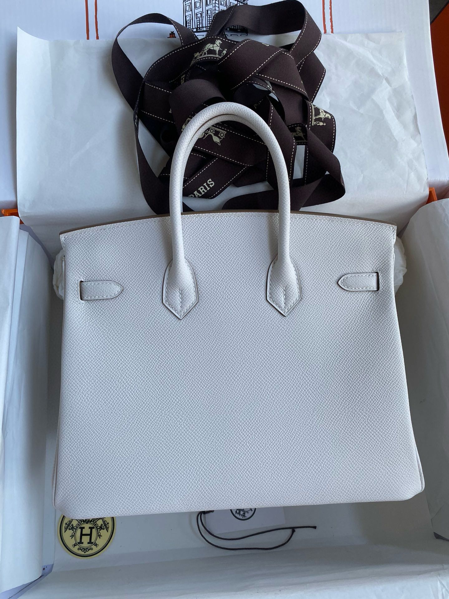Hermes Birkin 25 Retourne Handmade Bag In Gris Pale Epsom Calfskin - Image 3