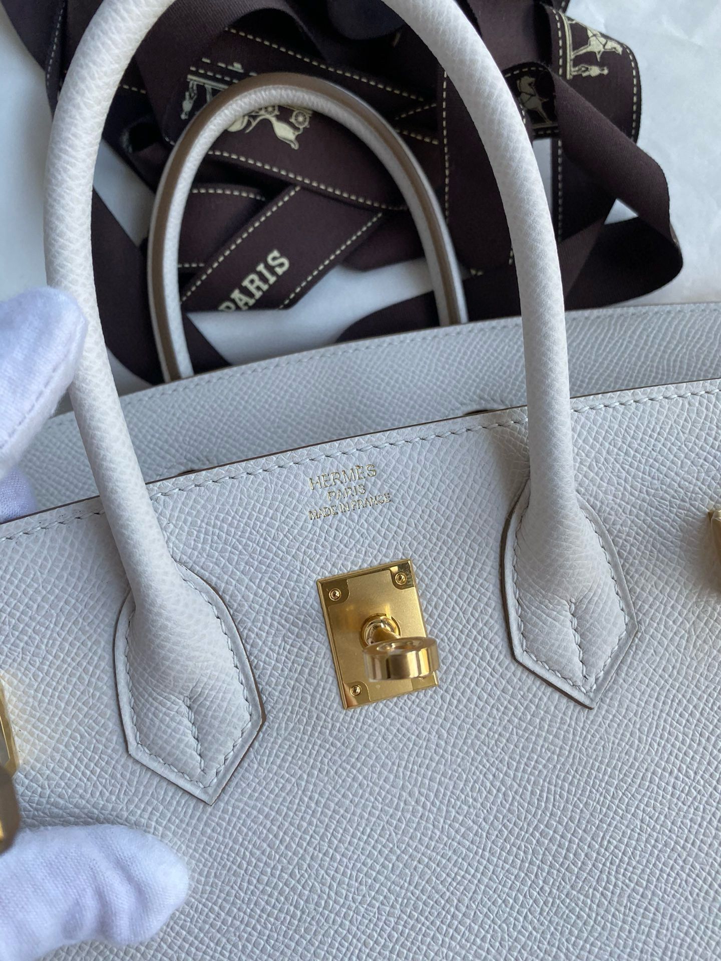 Hermes Birkin 25 Retourne Handmade Bag In Gris Pale Epsom Calfskin - Image 7