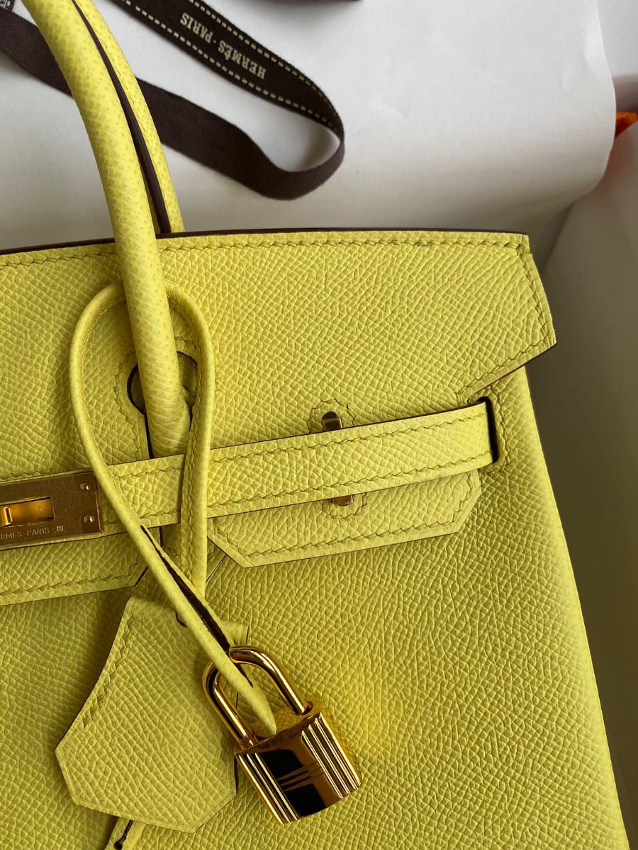 Hermes Birkin 25 Retourne Handmade Bag In Lime Epsom Calfskin - Image 4