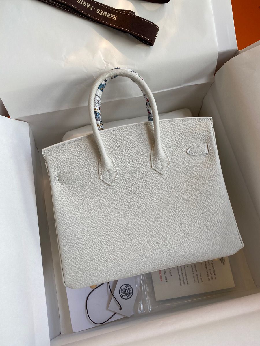 Hermes Birkin 25 Handmade Bag In White Epsom Calfskin - Image 3