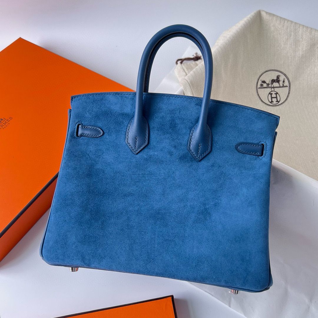 Hermes Birkin 25 Grizzly Bag in Blue Veau Doblis and Swift Leather - Image 3