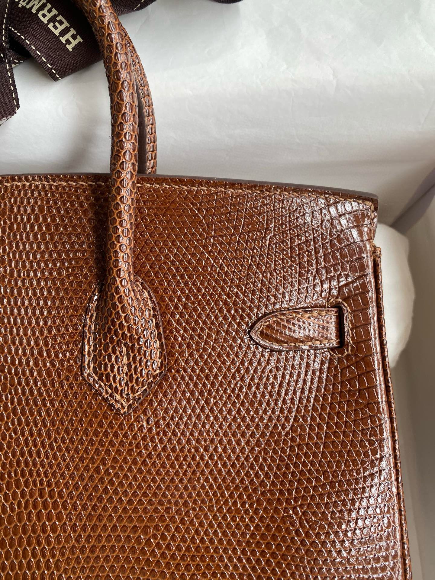 Hermes Birkin 25 Retourne Handmade Bag Caramel Lizard Leather - Image 5