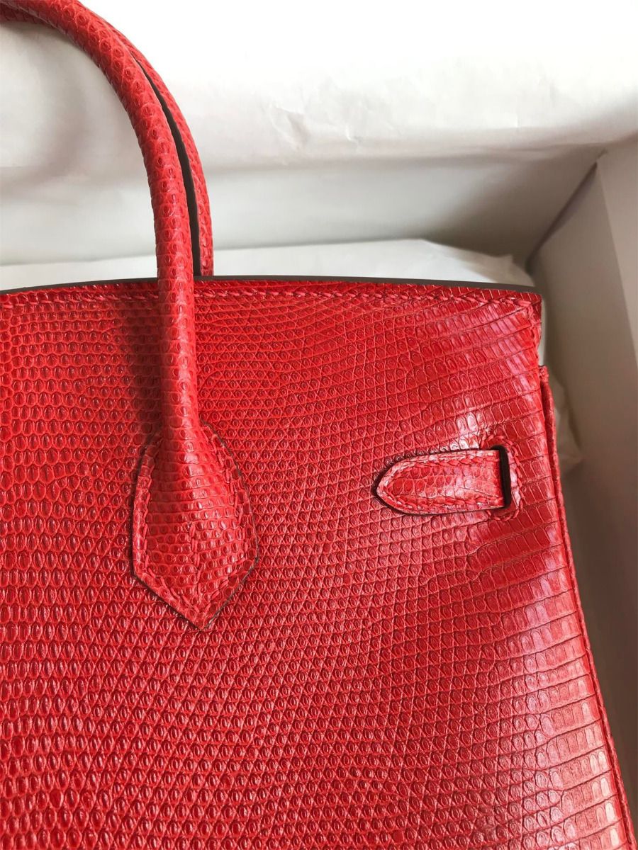 Hermes Birkin 25 Retourne Handmade Bag In Red Lizard Leather - Image 5