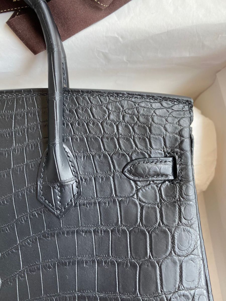 Hermes Birkin 25 Handmade Bag In Black Crocodile Niloticus Matte Skin - Image 5