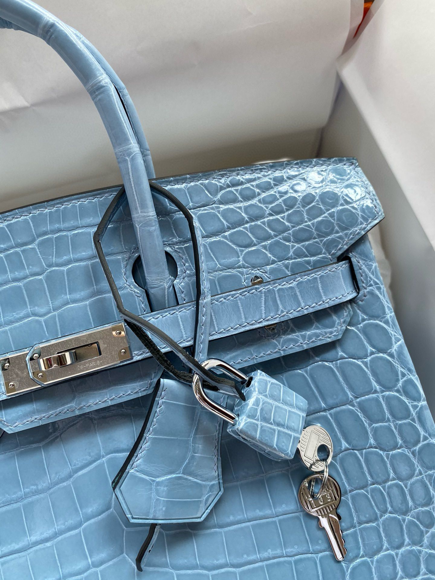 Hermes Birkin 25 Handmade Bag in Bleu du Nord Crocodile Niloticus Shiny Skin - Image 5