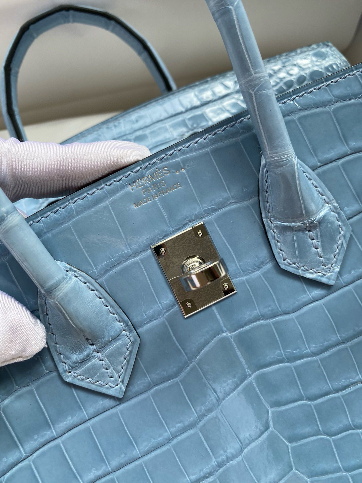 Hermes Birkin 25 Handmade Bag in Bleu du Nord Crocodile Niloticus Shiny Skin - Image 9