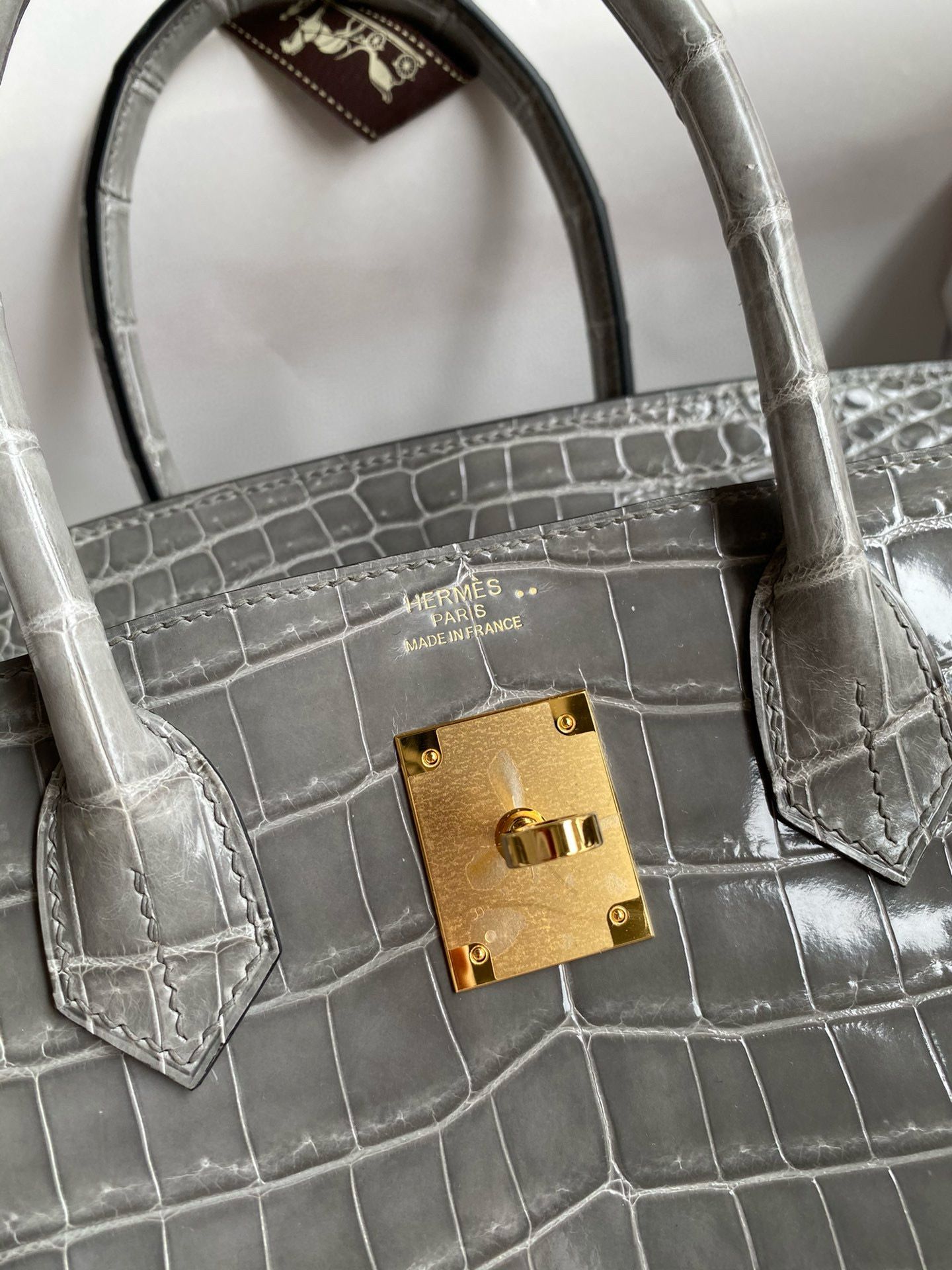 Hermes Birkin 25 Handmade Bag in Gris Ciment Crocodile Niloticus Shiny Skin - Image 7
