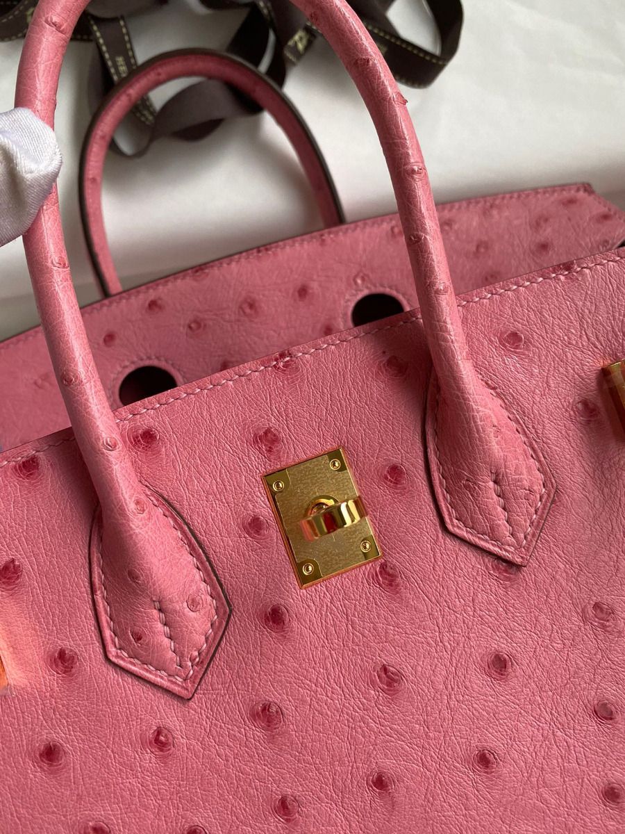 Hermes Birkin 25 Retourne Handmade Bag In Pink Ostrich Leather - Image 8