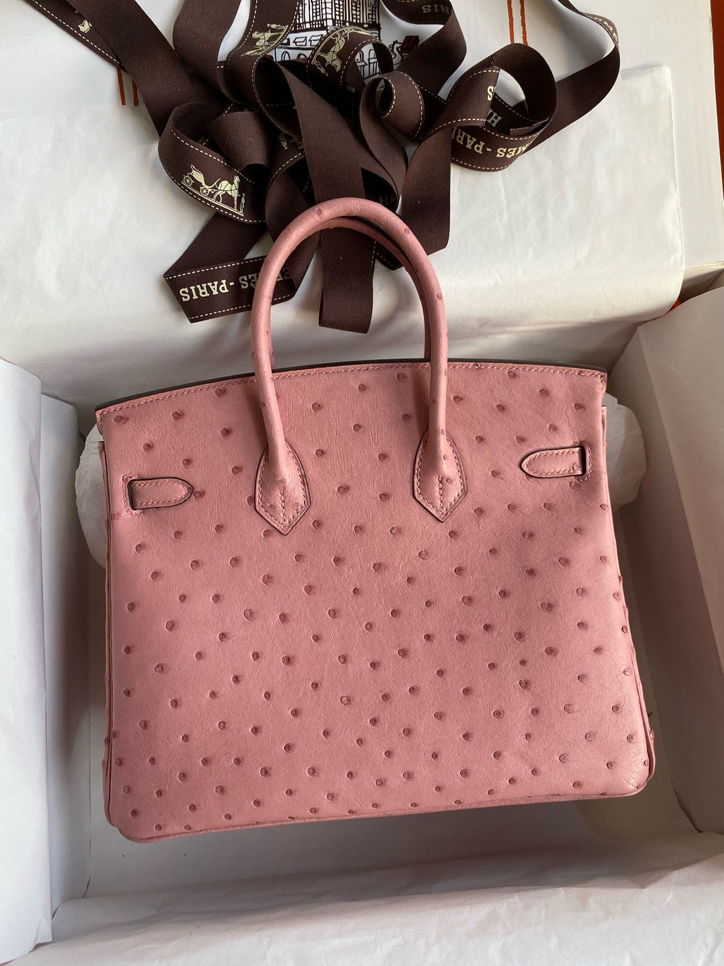 Hermes Birkin 25 Retourne Handmade Bag in Terre Cuite Ostrich Leather - Image 3