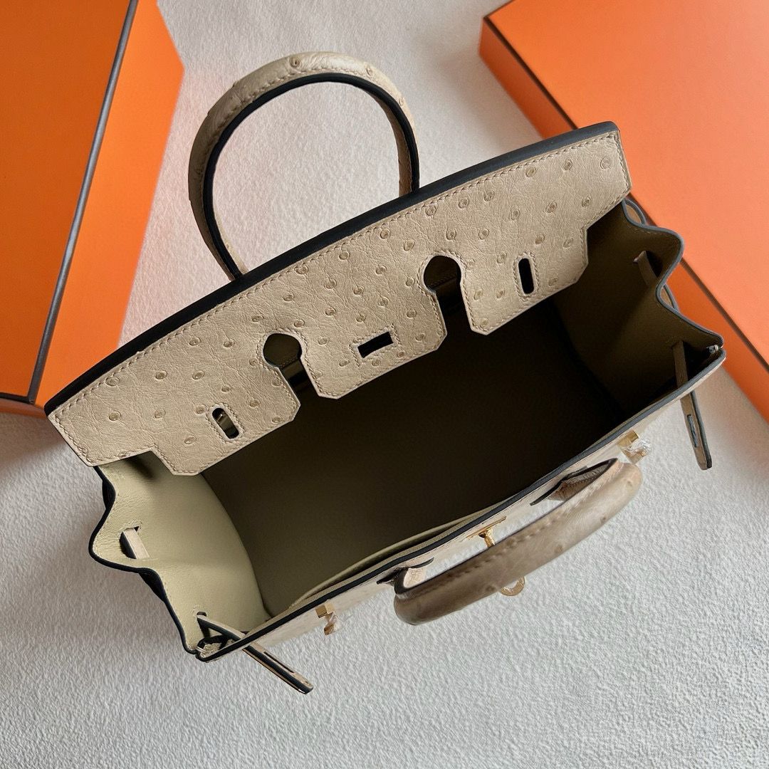 Hermes Birkin 25 Retourne Handmade Bag In Trench Ostrich Leather - Image 4