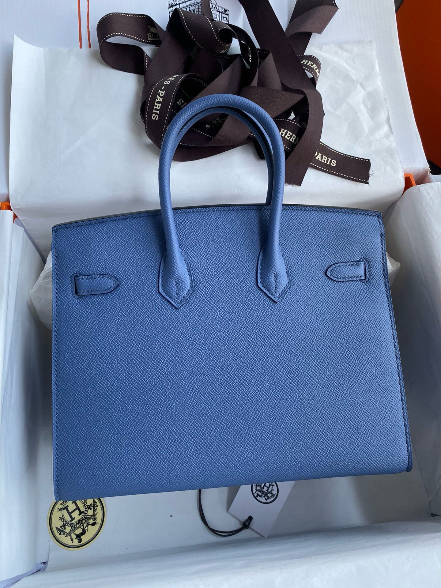 Hermes Birkin 25 Sellier Handmade Bag in Blue Brighton Epsom Calfskin - Image 3