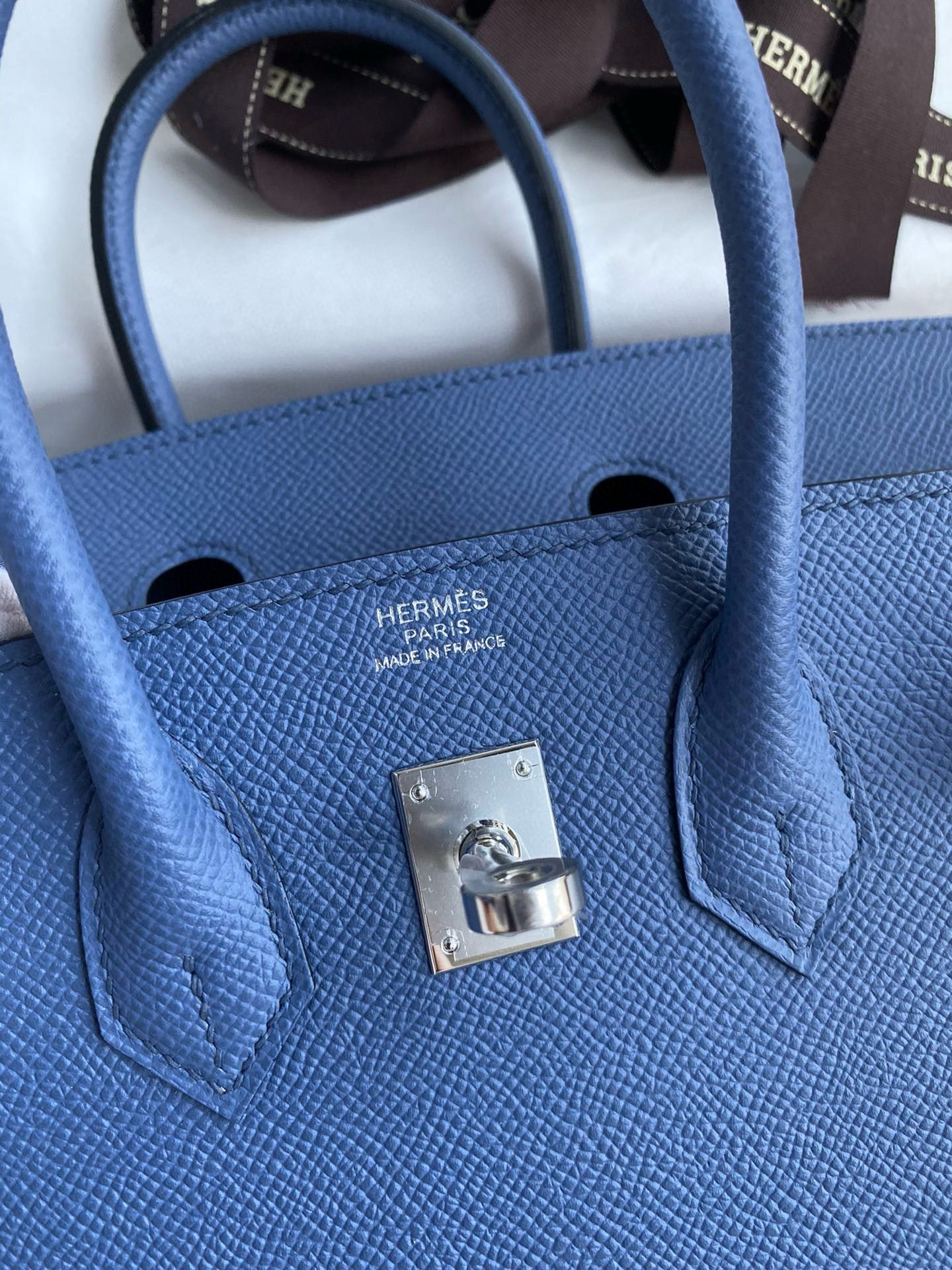 Hermes Birkin 25 Sellier Handmade Bag in Blue Brighton Epsom Calfskin - Image 7