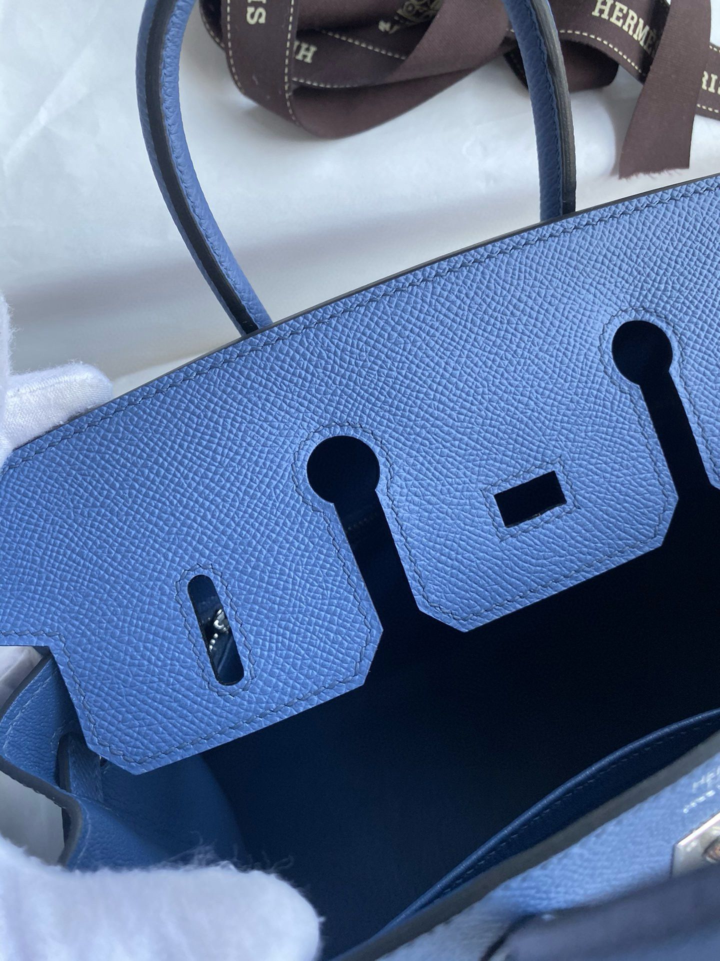 Hermes Birkin 25 Sellier Handmade Bag in Blue Brighton Epsom Calfskin - Image 9
