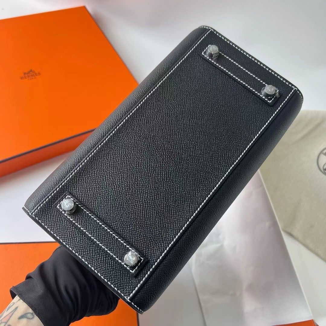 Hermes Birkin 25 Sellier Handmade Bag In Noir Epsom Calfskin - Image 8