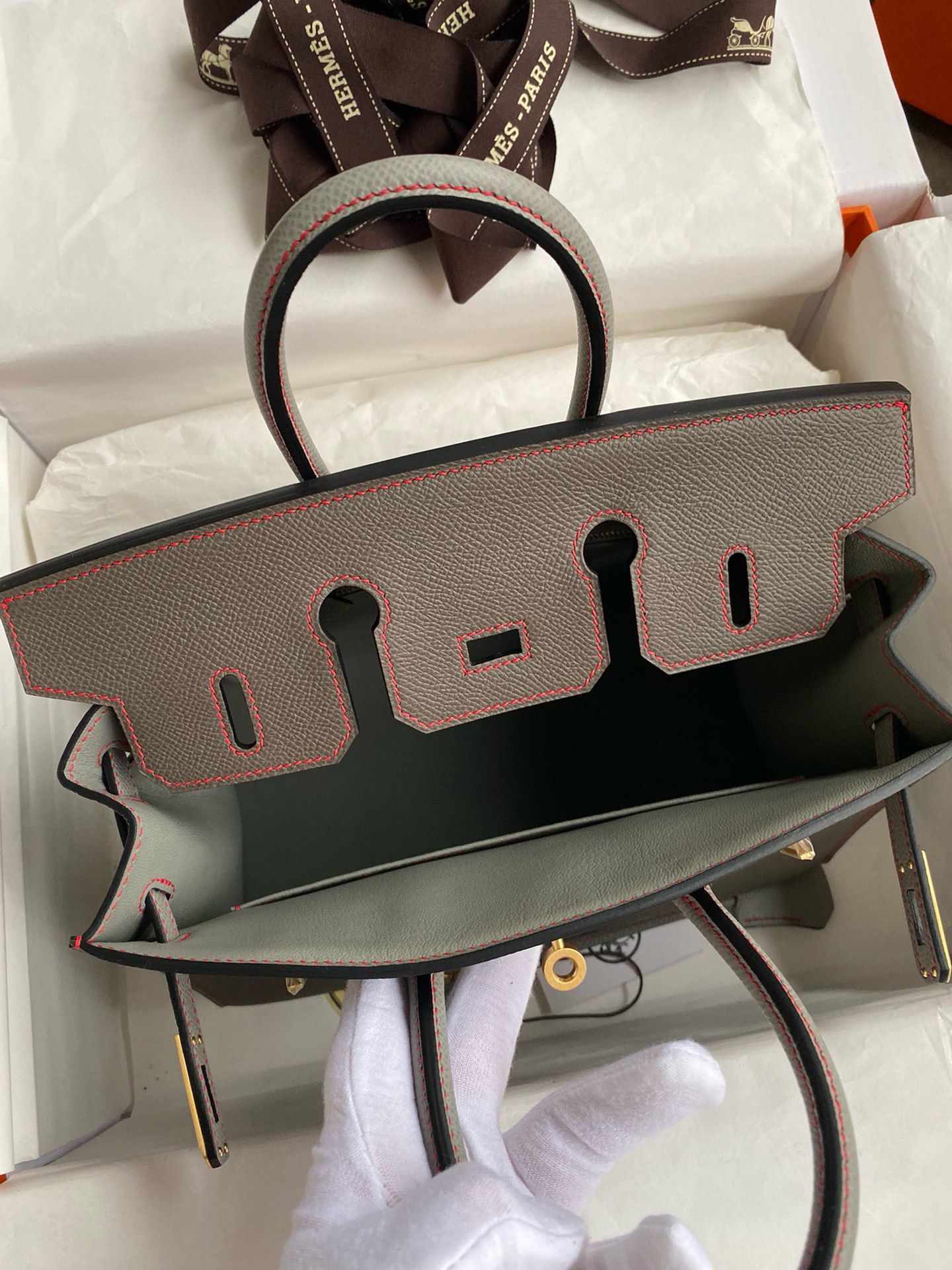 Hermes HSS Birkin 25 Sellier Bag in Etain and Gris Mouette Epsom Calfskin - Image 8