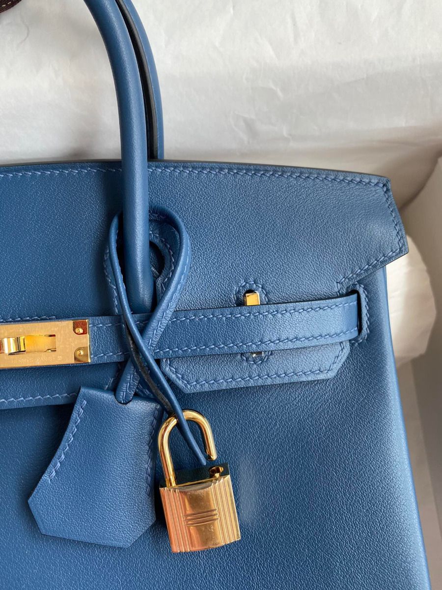 Hermes Birkin 25 Retourne Handmade Bag In Deep Blue Swift Calfskin - Image 4