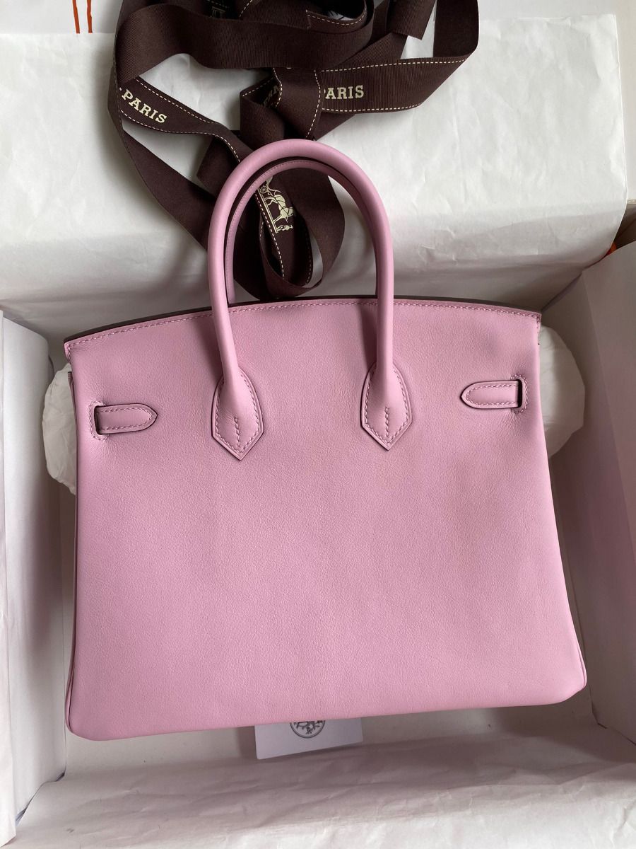 Hermes Birkin 25 Retourne Handmade Bag In Mauve Sylvestre Swift Calfskin - Image 3