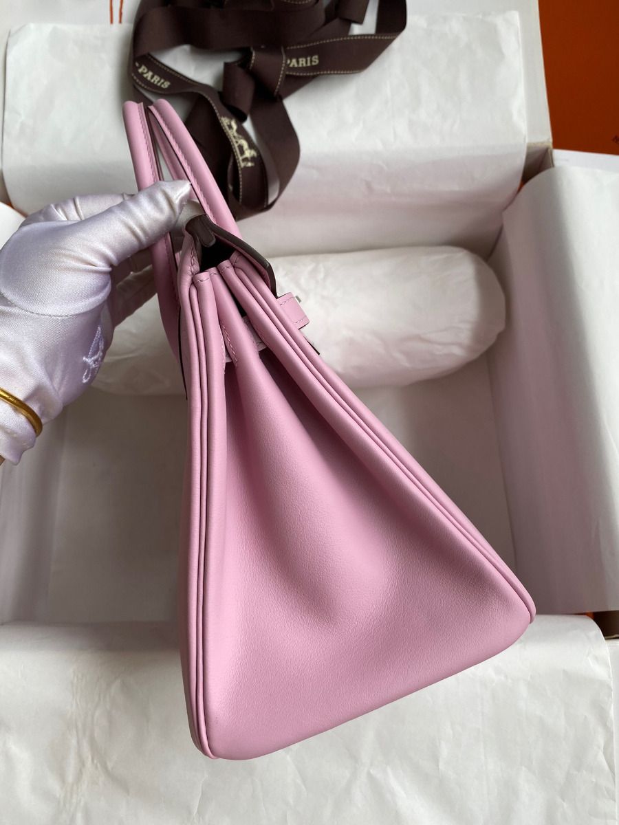 Hermes Birkin 25 Retourne Handmade Bag In Mauve Sylvestre Swift Calfskin - Image 6