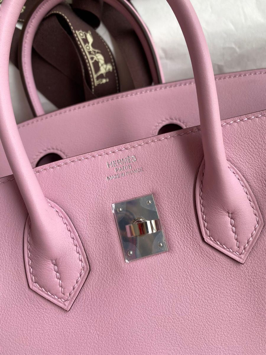 Hermes Birkin 25 Retourne Handmade Bag In Mauve Sylvestre Swift Calfskin - Image 7