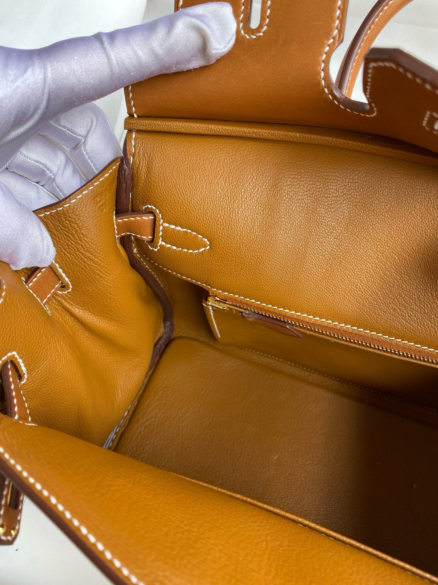 Hermes Birkin 25 Handmade Bag in Toile & Gold Barenia Calfskin - Image 9
