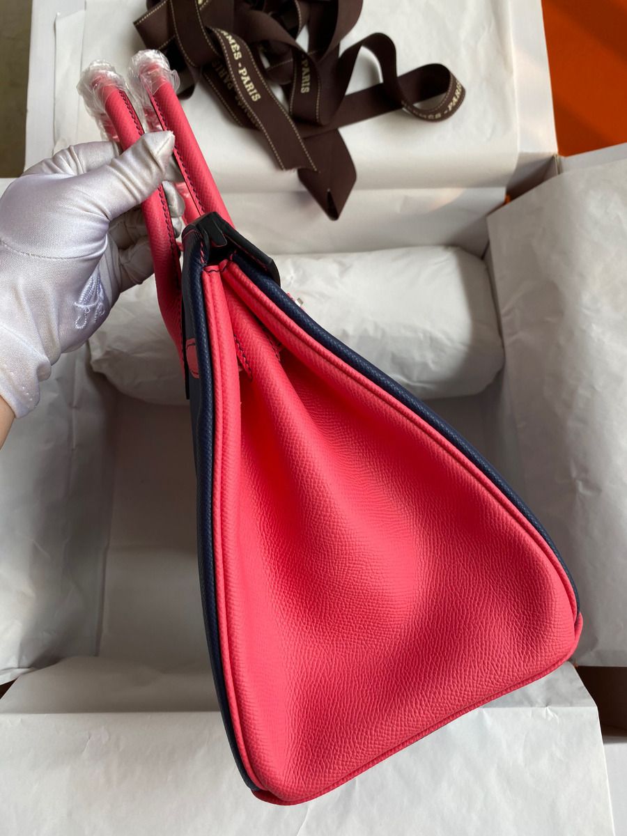 Hermes HSS Birkin 30 Bicolor Bag in Blue Saphir and Rose Lipstick Epsom Calfskin - Image 6