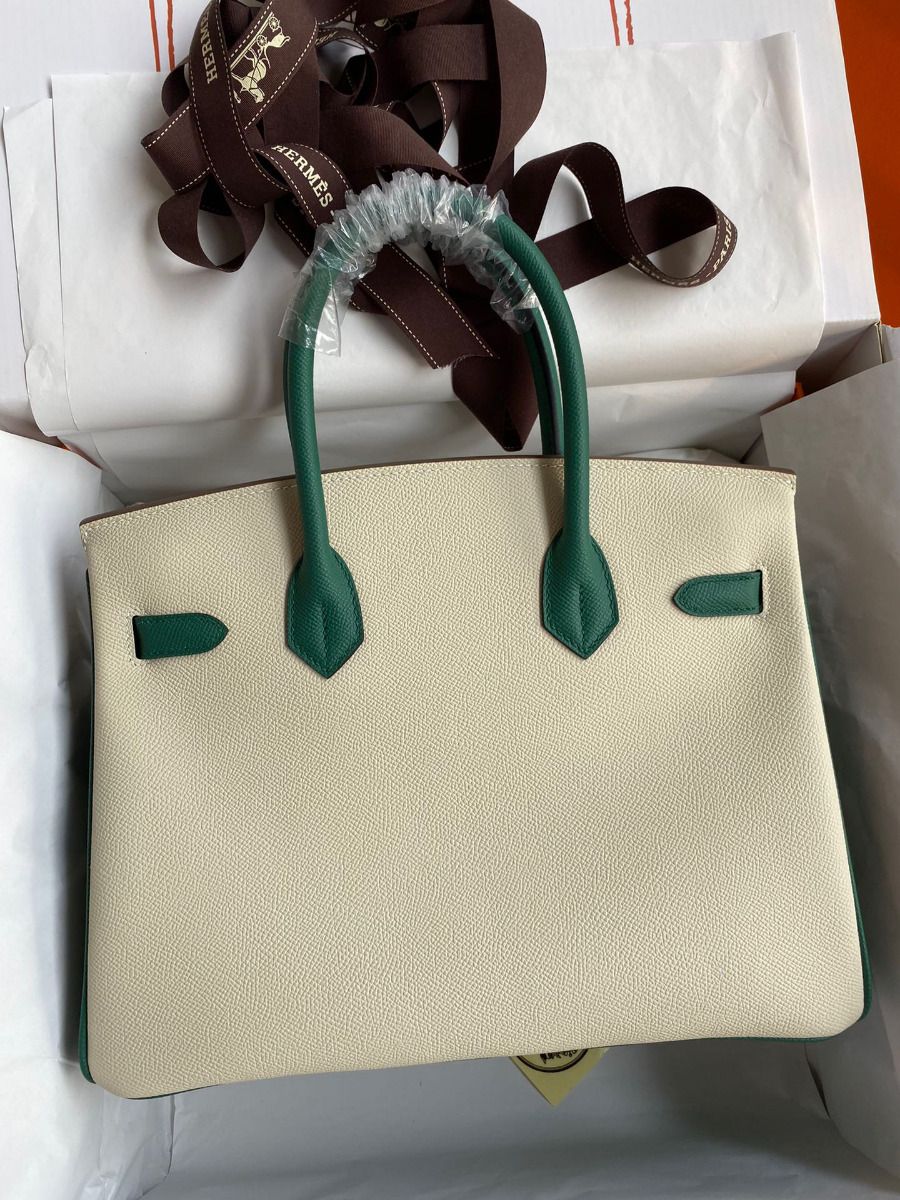 Hermes HSS Birkin 30 Bicolor Bag in Craie and Malachite Epsom Calfskin - Image 3