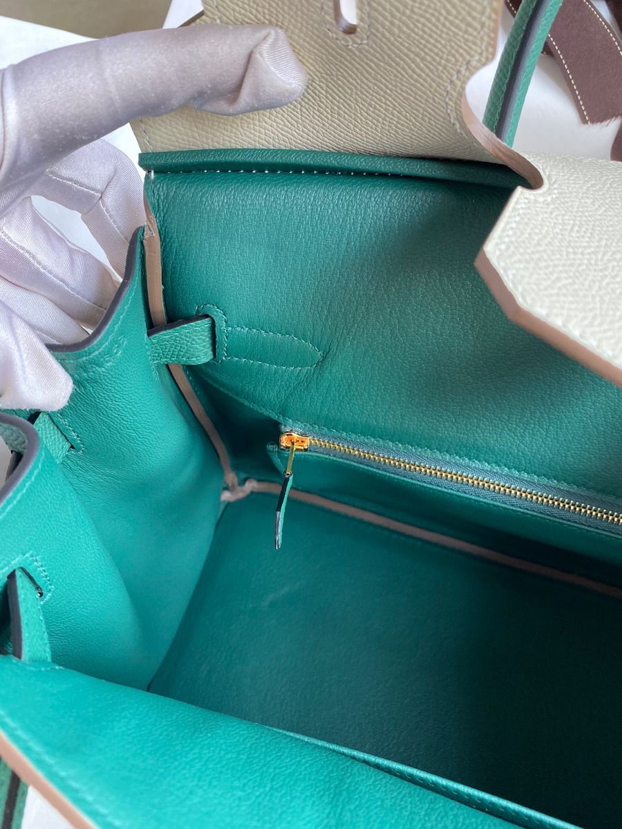 Hermes HSS Birkin 30 Bicolor Bag in Craie and Malachite Epsom Calfskin - Image 9