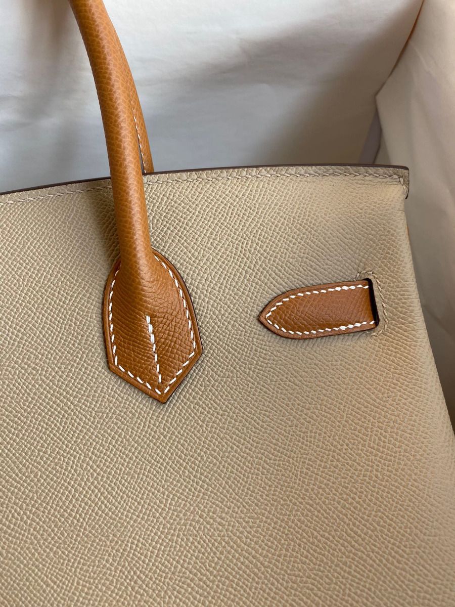 Hermes HSS Birkin 30 Bicolor Bag in Trench and Gold Epsom Calfskin - Image 5