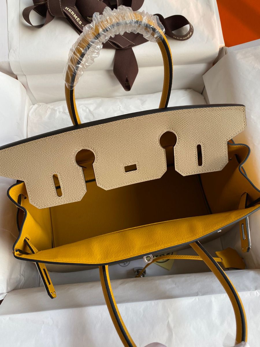 Hermes HSS Birkin 30 Bicolor Bag in Trench and Yellow Epsom Calfskin - Image 7