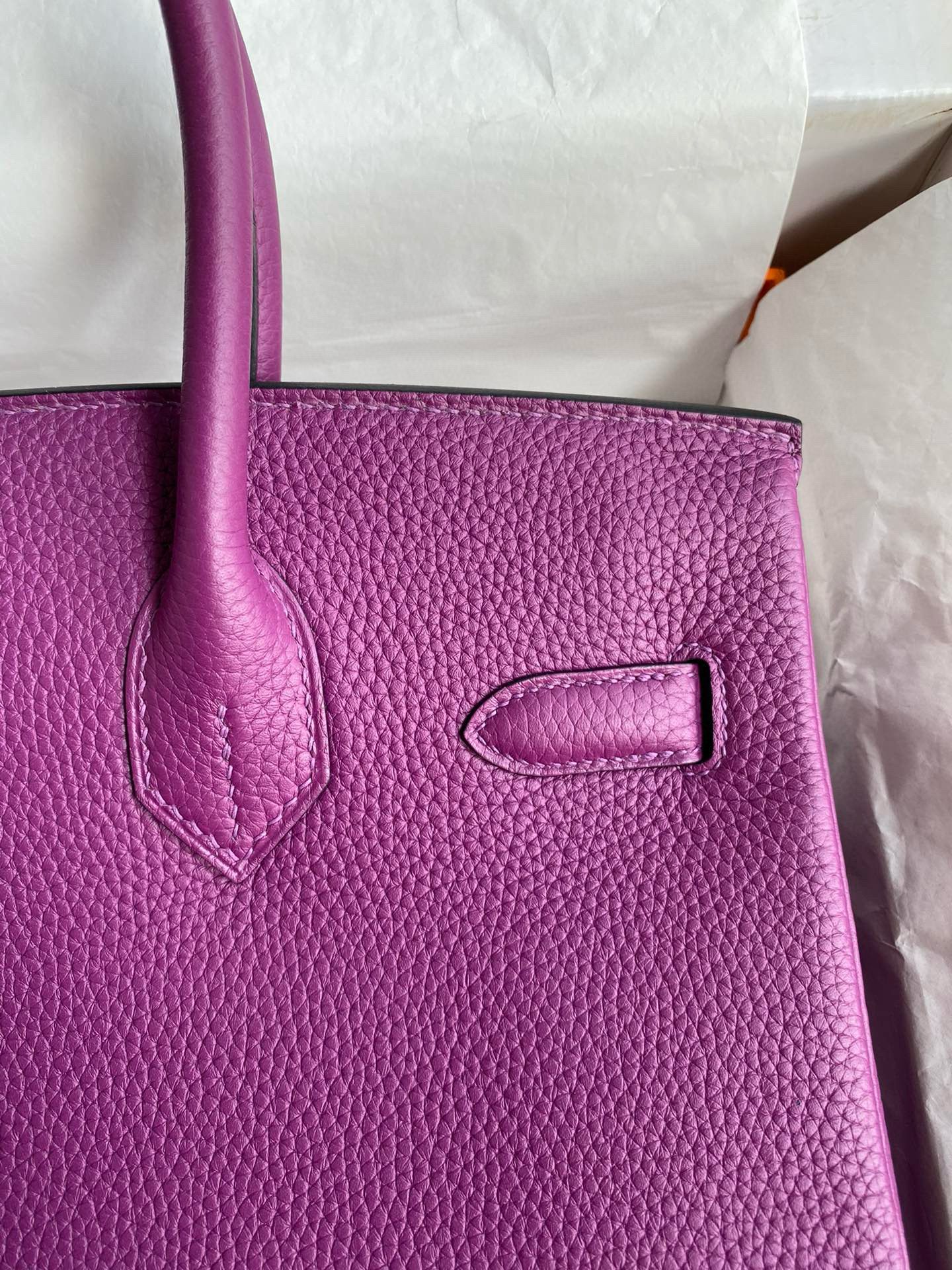 Hermes Birkin 30 Retourne Handmade Bag in Anemone Clemence Leather - Image 5