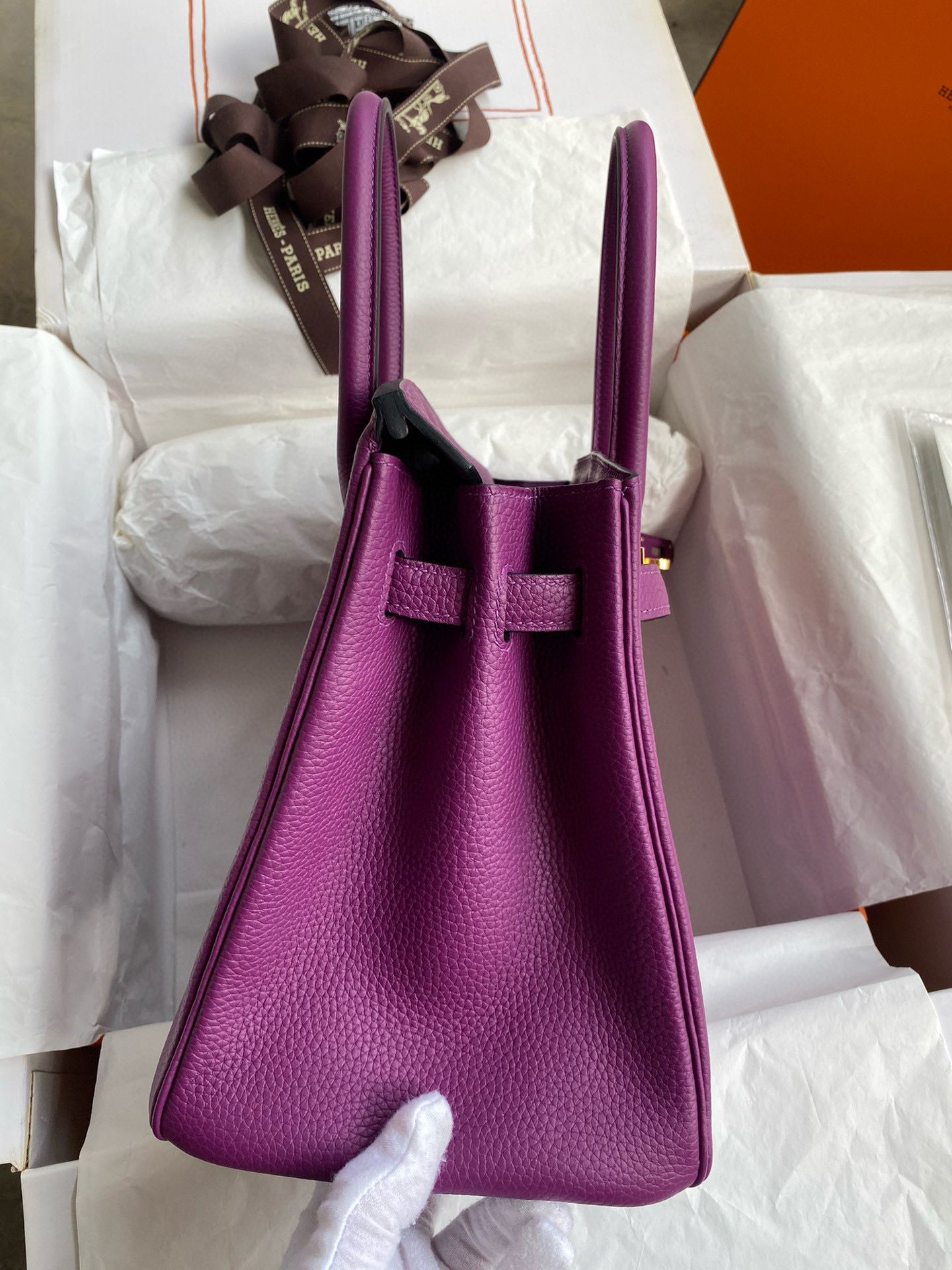 Hermes Birkin 30 Retourne Handmade Bag in Anemone Clemence Leather - Image 6