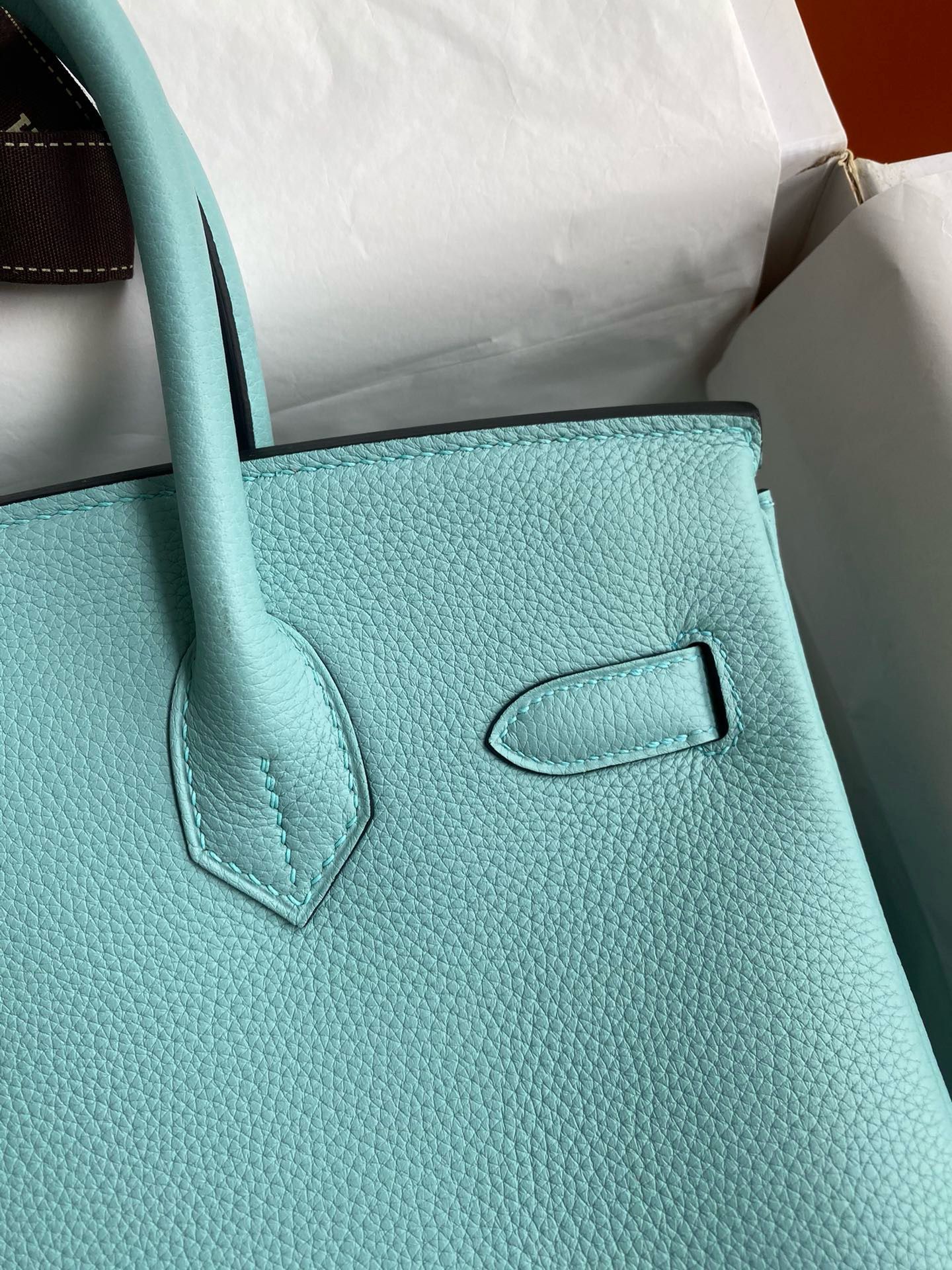 Hermes Birkin 30 Retourne Handmade Bag In Blue Atoll Clemence Leather - Image 5