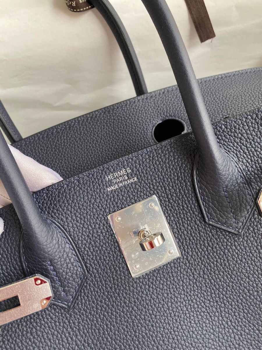 Hermes Birkin 30 Retourne Handmade Bag In Blue Nuit Clemence Leather - Image 7