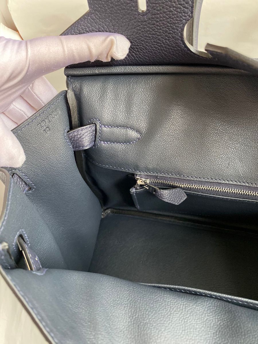 Hermes Birkin 30 Retourne Handmade Bag In Blue Nuit Clemence Leather - Image 9
