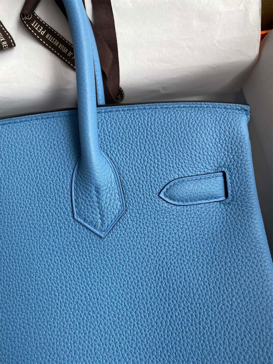 Hermes Birkin 30 Retourne Handmade Bag In Blue Paradise Clemence Leather - Image 5