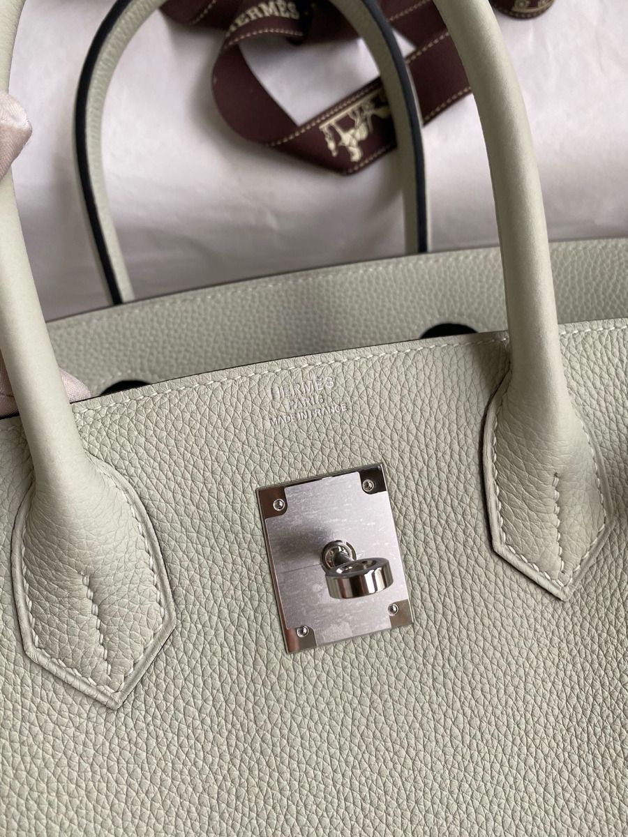 Hermes Birkin 30 Retourne Handmade Bag In Gris Neve Clemence Leather - Image 7