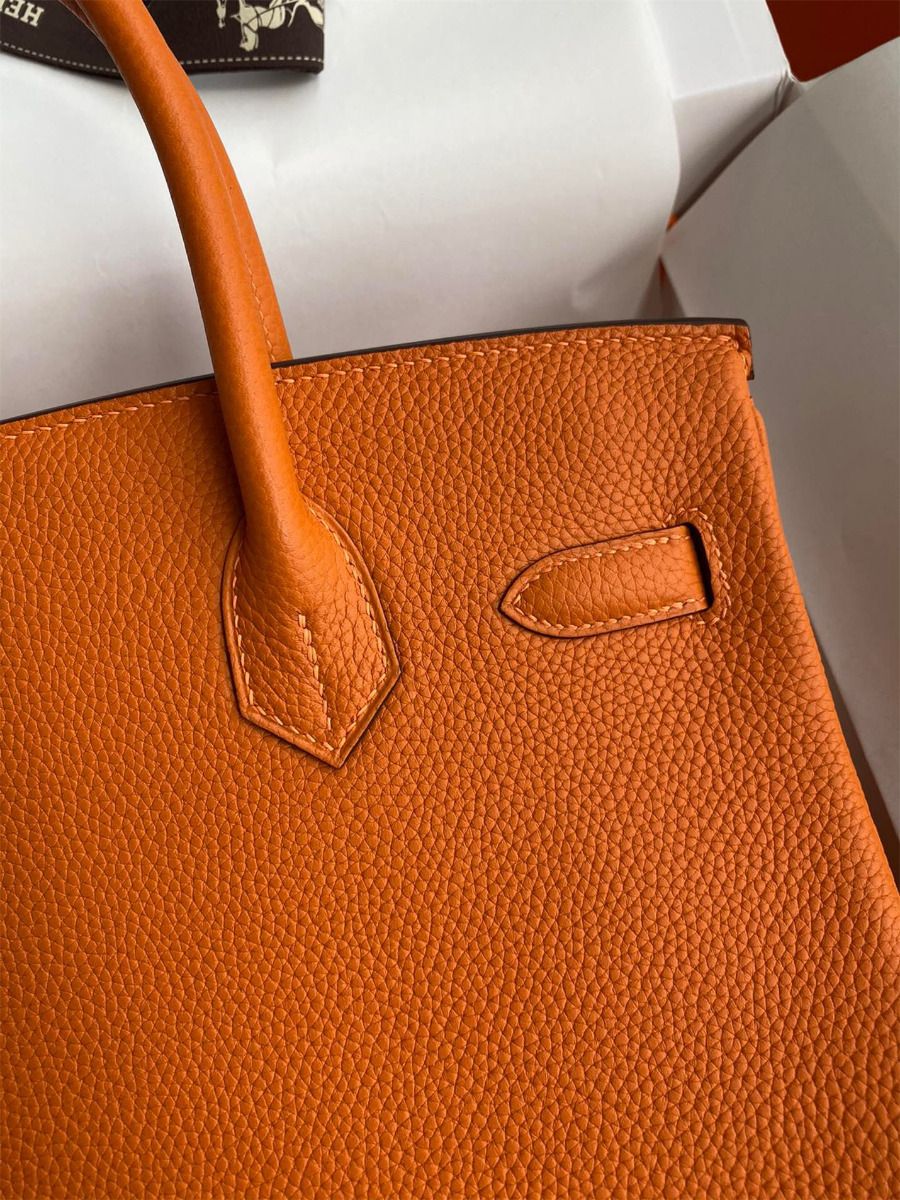 Hermes Birkin 30 Retourne Handmade Bag In Orange Clemence Leather - Image 5