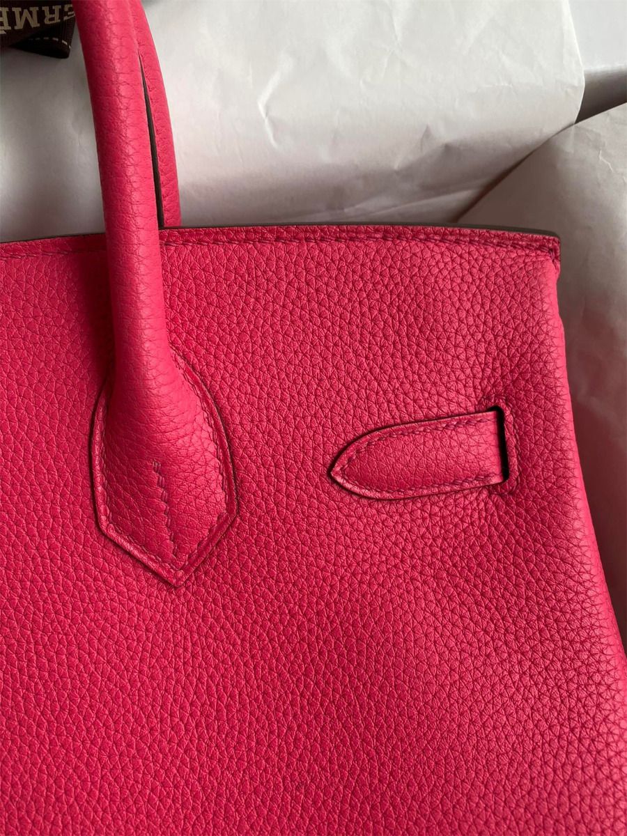 Hermes Birkin 30 Retourne Handmade Bag In Rose Red Clemence Leather - Image 5