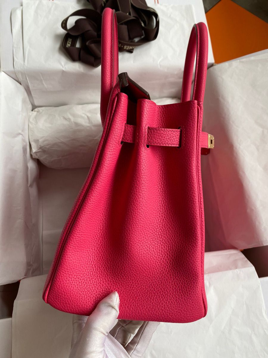 Hermes Birkin 30 Retourne Handmade Bag In Rose Red Clemence Leather - Image 6