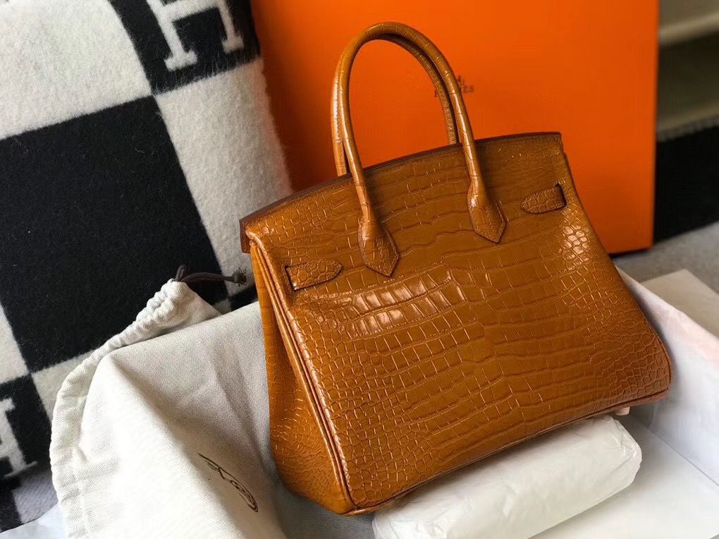 Hermes Birkin 30cm Bag In Gold Embossed Crocodile Leather - Image 3