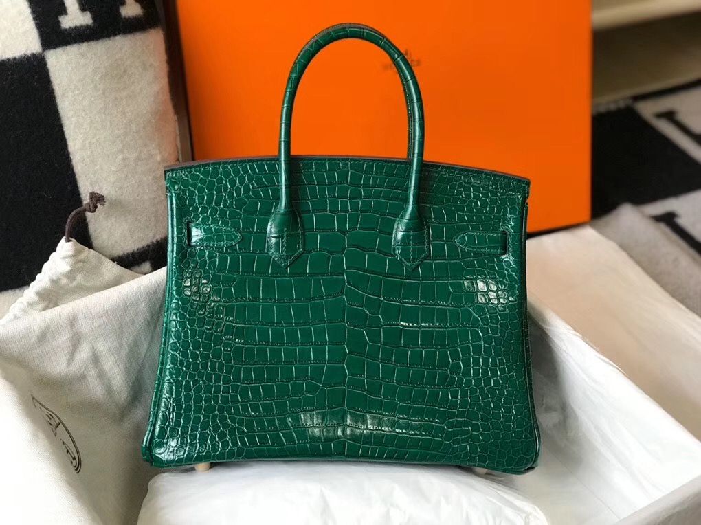 Hermes Birkin 30cm Bag In Green Embossed Crocodile Leather - Image 5