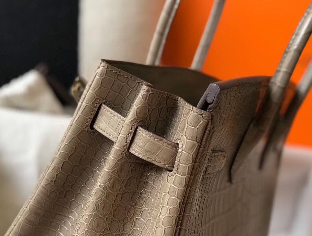 Hermes Birkin 30cm Bag In Taupe Embossed Crocodile Leather - Image 7