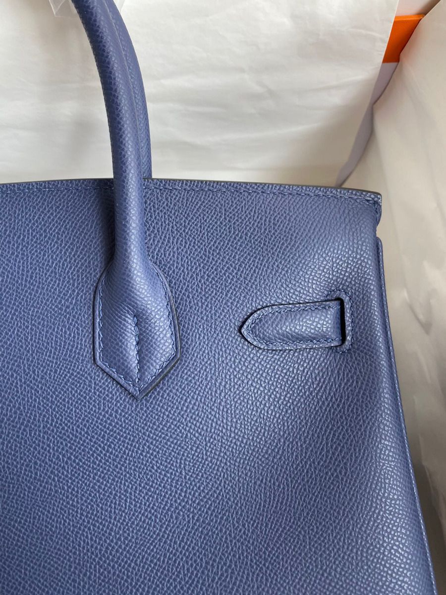Hermes Birkin 30 Retourne Handmade Bag In Blue Saphir Epsom Calfskin - Image 5