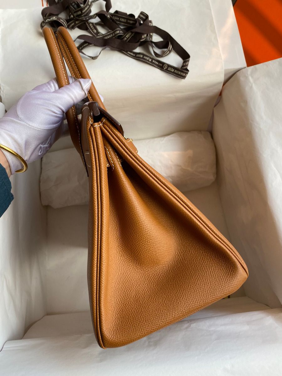 Hermes Birkin 30 Retourne Handmade Bag In Gold Epsom Calfskin - Image 6