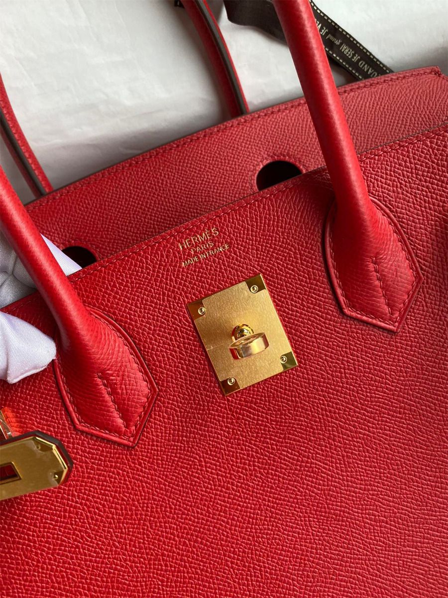 Hermes Birkin 30 Retourne Handmade Bag In Red Epsom Calfskin - Image 8