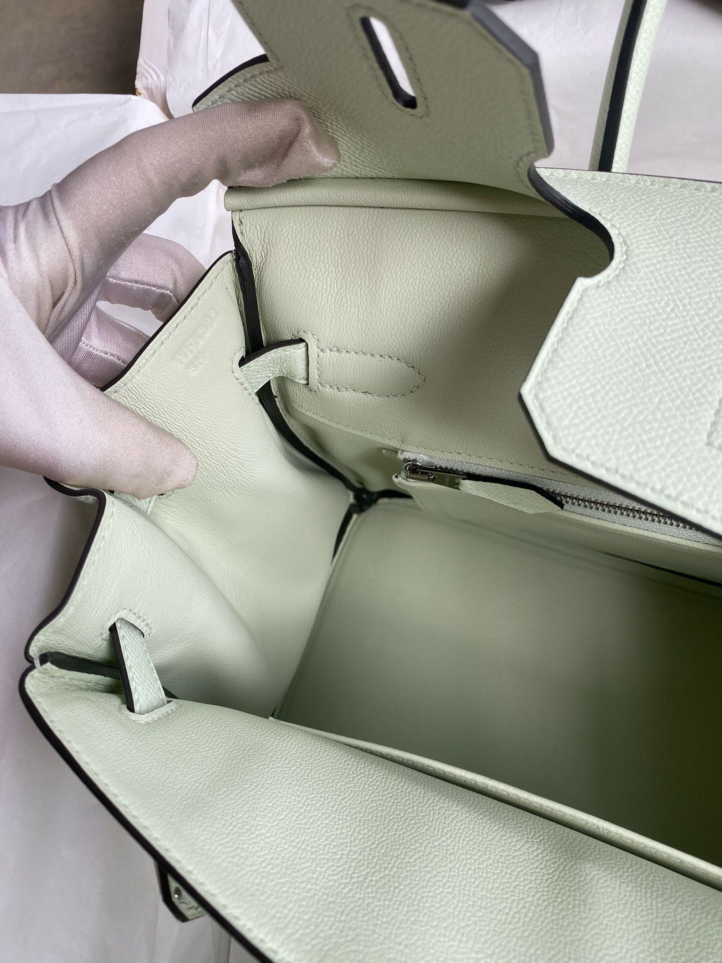 Hermes Birkin 30 Retourne Handmade Bag In Vert Fizz Epsom Calfskin - Image 10